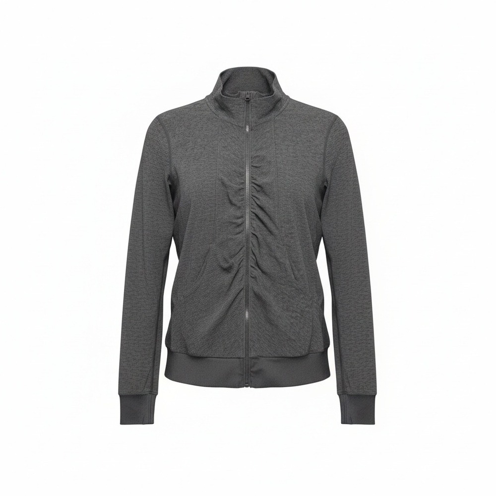 Zella Ruched Front Full Zip Track Jacket Medium Charcoal Grey Athletic Excellent